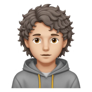 18 year old boy siren eyes good jawline with grey hoodie and long brown wavy curly wolf cut hair sticker
