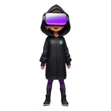 Russian girl wearing black hoody with violet letters "OMG", in vr headset oculus quest2. Standing like jedi. Cyberpunk style. Violet neon. sticker