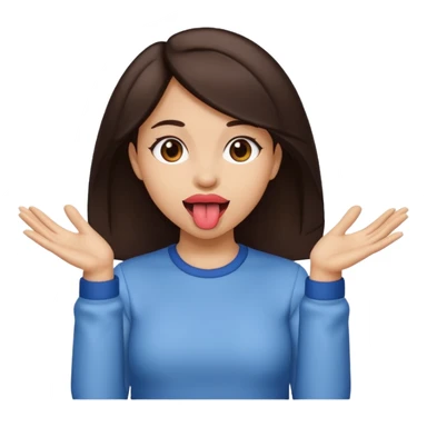 light skin female with dark brown hair. tongue out and hands to the side sticker
