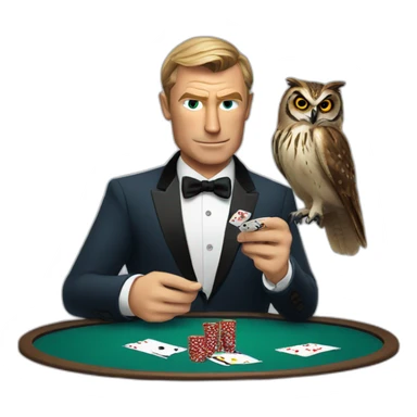 James Bond playing poker with an owl sticker