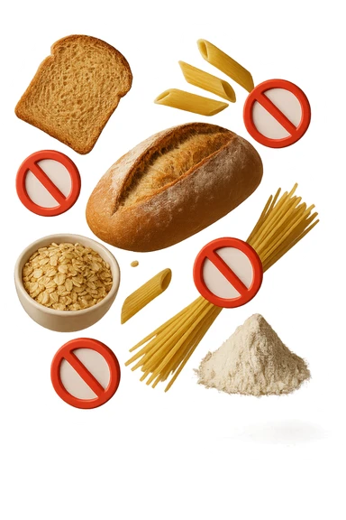 cereali, pane, pasta e farine realistici fluttuano in aria con piccoli divieti 3d, IPERREALISTICO 4K sticker