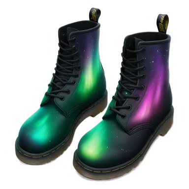 Realistic isolated top view of a pair of black Dr.Martens Boots with Northern Lights Scene on them. sticker