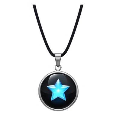 floating polished black onyx pendant, glowing with radiant blue energy, surrounded by tiny stars sticker