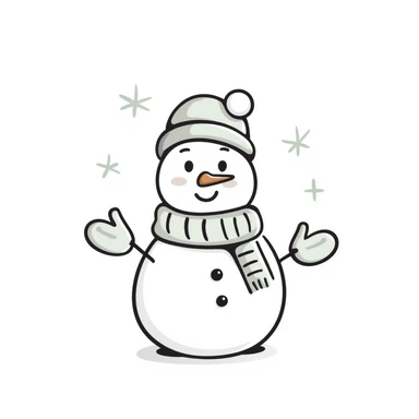 A cute snowman with scarf and winter accessories in pastel colors (dd9fb0, ffc6d3, a3bfc9, c4bee2, f1b091), hand-drawn doodle style sticker