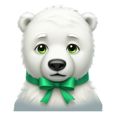 sad crying polar bear with green eyes and a bow sticker