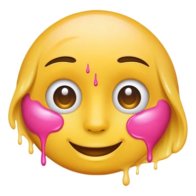 classic yellow round emoji with pink paint effect flowing from under the eyes to the chin sticker