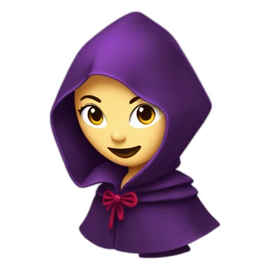 Villainess, purple hodded robe, eyes covered, red lips, wicked grin sticker