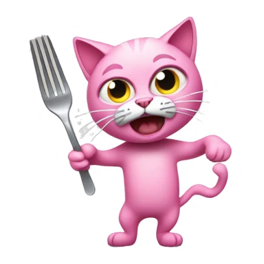 Pink cat angry with a fork in its paw sticker