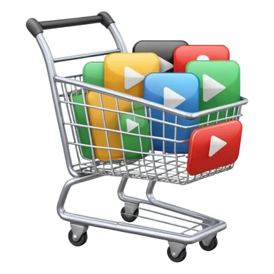 shopping cart with multiple video play buttons no film reels sticker