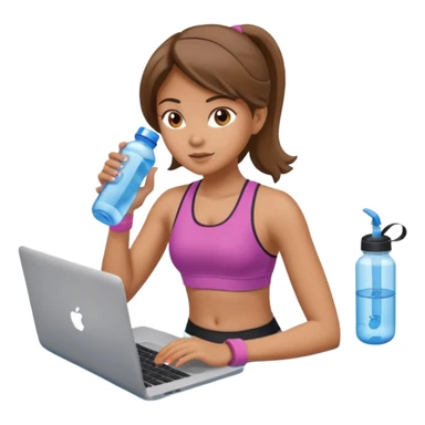 A girl working out with a water bottle and laptop in front of the girl  sticker