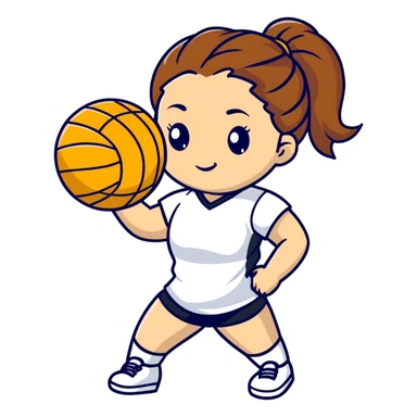 A girl with a brown pony braid holding a volleyball that looks cool sticker