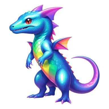 Rainbow crystalic Shiny pastel Salandit-Aurorus-Noibat-Fakémon-hybrid-creature (full body)  sticker