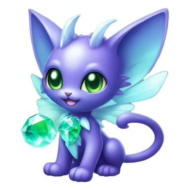 Shiny, Sparkly, Black Dark-type-Fairy-Type-Psychic-Ice-type-Fakémon-Cat Purple eyes, green gem, full body sticker