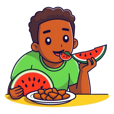 black guy eating watermelon and fried chicken sticker