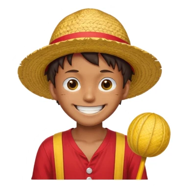 Luffy with a big smile and red shirt with yellow and red straw hat sticker