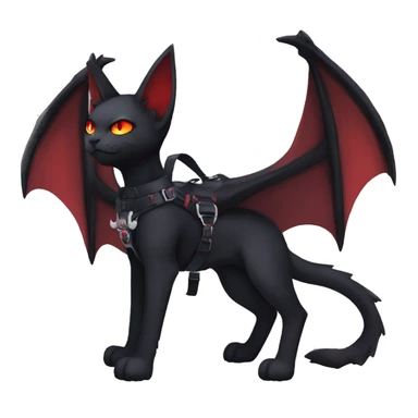 cool edgy black evil red ethereal fantasy nargacuga-bat-cat-Fakemon collar harness full body sticker