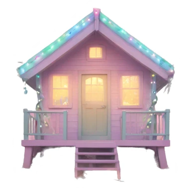 Pastel aesthetic beach hut with Christmas lights tree sticker