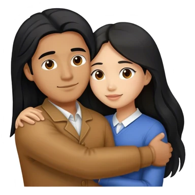 Caramel brown man with long black hair hugging brown hair Filipina sticker