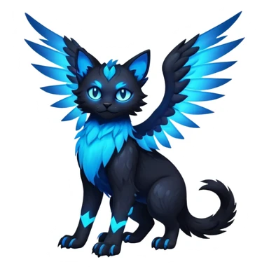 Black Dark Exotic Tropical Nocturnal Neon-glowing Abyssal Nightly Abyss-Cat-Gryphon-Fakémon Creature (full body) sticker