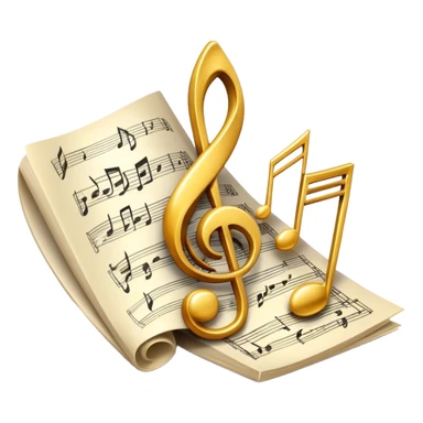 Create a bright and artistic emoji that represents music composition. The design should feature musical notes, a pencil or quill, and a sheet of music, symbolizing the creative process of composing a song. Add a touch of elegance with flowing lines to represent melody and rhythm. Use gold or silver tones for sophistication, and incorporate a mix of vibrant colors to convey creativity. The background should be transparent. sticker