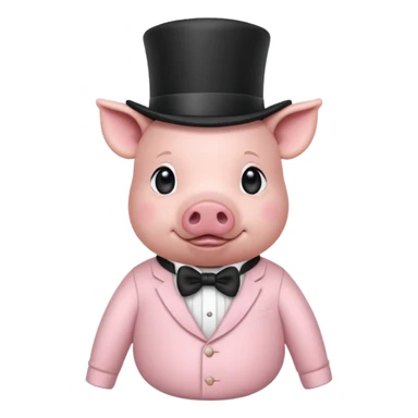Pig wearing a long sleeve tshirt, baby pink, with the print ’suiade’ and a top hat sticker