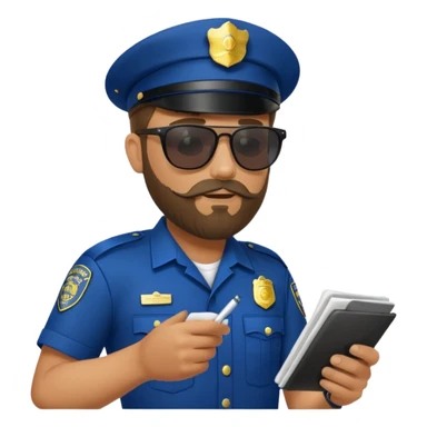 Police writing ticket with sunglasses on, bearded sticker