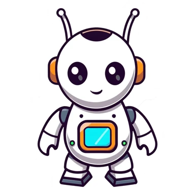Cute robot character with blinking lights and antenna sticker