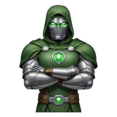 Doctor Doom with arms crossed and green glowing eyes sticker