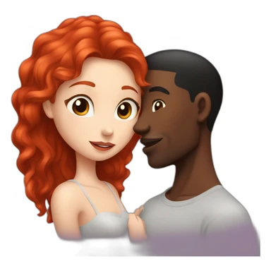red head girl kissing a black hair guy with fair complexion  sticker