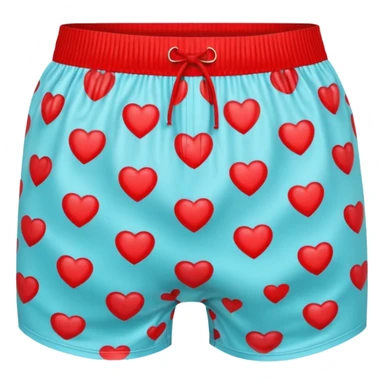 A 3D emoji of men’s boxer shorts in Apple style, decorated with bright red heart patterns. The shorts have a playful, fun design with an elastic waistband, glossy and smooth texture. Clean Apple-style rendering, isolated on white background.







 sticker