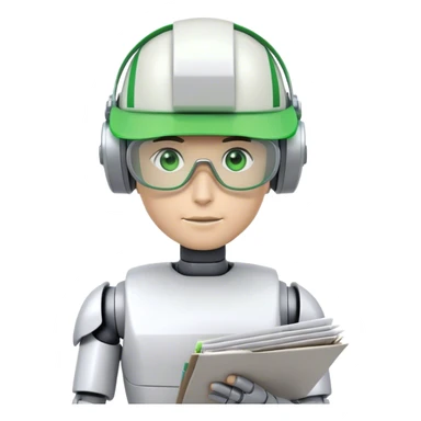 human like robot accountant with green Green eyeshades visor holding spreadsheets sticker