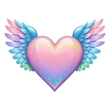 ombré heart with big full pastel wings with glitter sticker