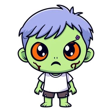 cute chibi zombie emoji, big eyes sticker