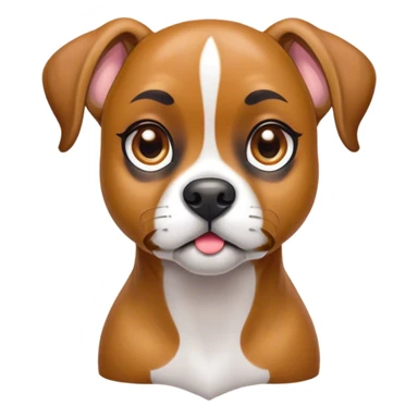 Cinematic Cute Fawn Boxer Dog Portrait Emoji, Head tilted playfully and inquisitively, with a glossy fawn coat highlighted by a white muzzle and chest, round, sparkling brown eyes filled with curiosity, Simplified yet irresistibly adorable features, highly detailed, glowing with a warm, friendly glow, high shine, affectionate and lively, stylized with a touch of whimsy, bright and endearing, soft glowing outline, capturing the essence of a mischievous yet loving pup, so playful it feels like it could bound out of the screen and into your arms! sticker