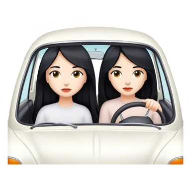 Two girls with long black hair, white, in white car from far view  sticker