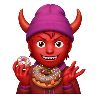 devil wearing beanies holding donut sticker