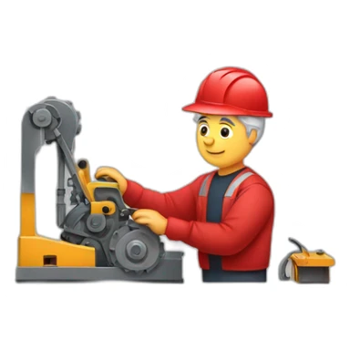 Industrial professional senior mechanical assembler working on the assembly of heavy machinery with a red outfit sticker