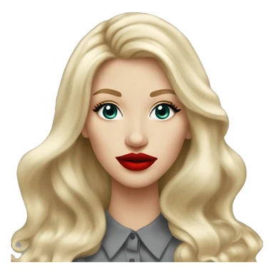 Russian Blonde long hair with big red lips small nose and black eyes Tiffany diamond seller in a grey suit sticker