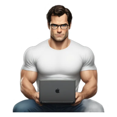 front view of henry cavill clark kent wearing white t-shirt using a laptop sticker