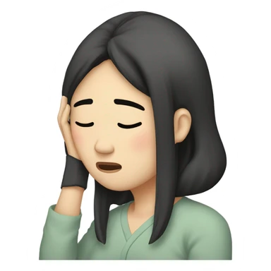 Headache, middle-aged Korean woman in her 40s, with only one hand on her head, painful face, black hair sticker