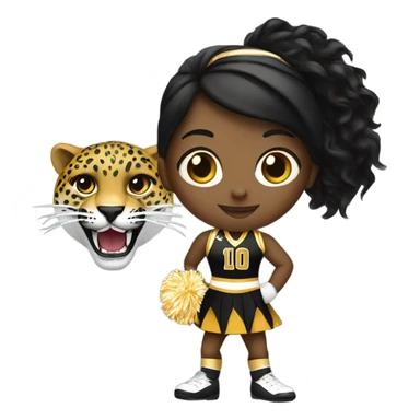 Cheerleader with black and gold uniform whose mascot is a jaguar  sticker