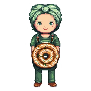 simitçi adam holding a tray of simit pixel art sticker