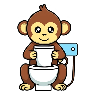 Monkey sitting on a toilet with coffee in his hand  sticker