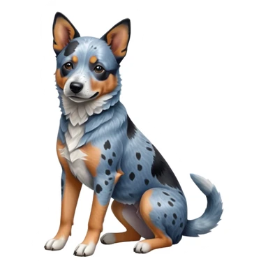 cinematic-[australian catle dog]-realistic-full-body-sitting-emoji,-tail-resting-loosely-beside-its-paws,-head-tilted-dramatically,-sleek-[vibrant-blue-speckle-fur]-fur,-simplified-yet-realistic-focused-features,-highly-detailed,-glowing-with-an-almost-sarcastic-glow sticker