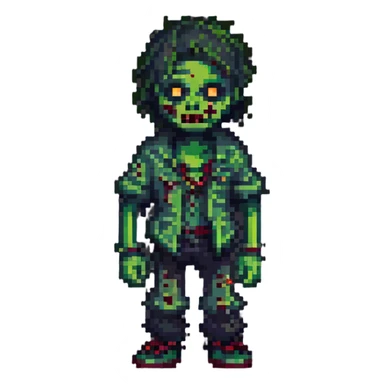 pixel art zombie, green skin, ragged clothes, simple background sticker