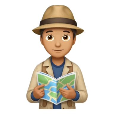 A man stands on a road with a map. There are 3 paths ahead. sticker