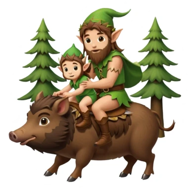 tiny forest elf man long brown hair beard riding baby boar sticker