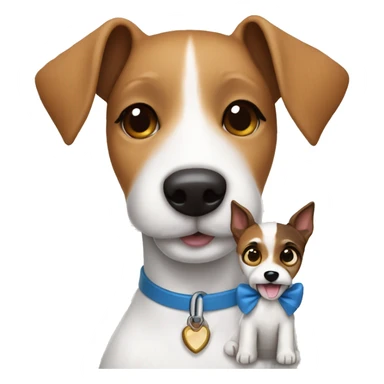 Fox Terrier smooth-haired dog with a toy in the arms of a girl with brown hair and blue eyes sticker