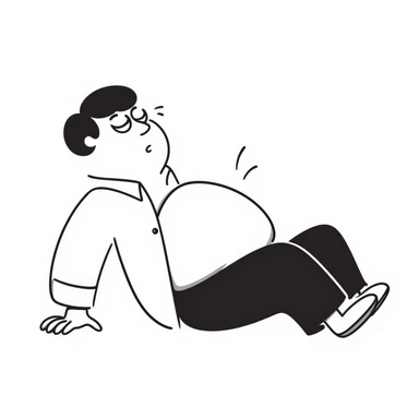 Peter Griffin from Family Guy with a massive pregnant belly, laying on his back, sweating droplets visible, tired expression, wearing green pants and white shirt sticker