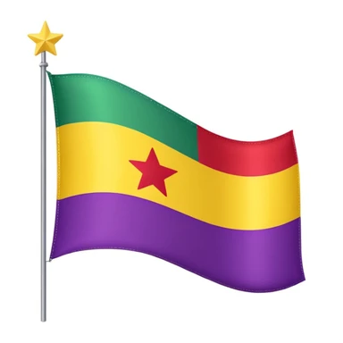 A flag with vertical purple, yellow, and green stripes and a red star in the center. sticker